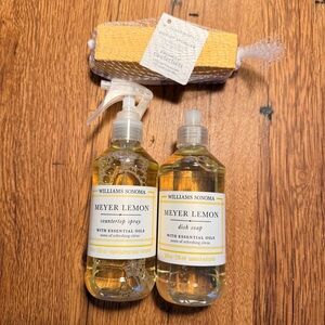 Williams Sonoma Meyer Lemon Countertop Spray, Dish Soap and pop up sponges set